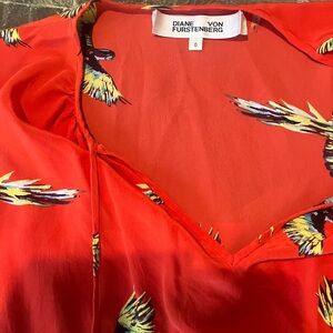 Diane Von Furstenberg Red Dress with Bird Pattern